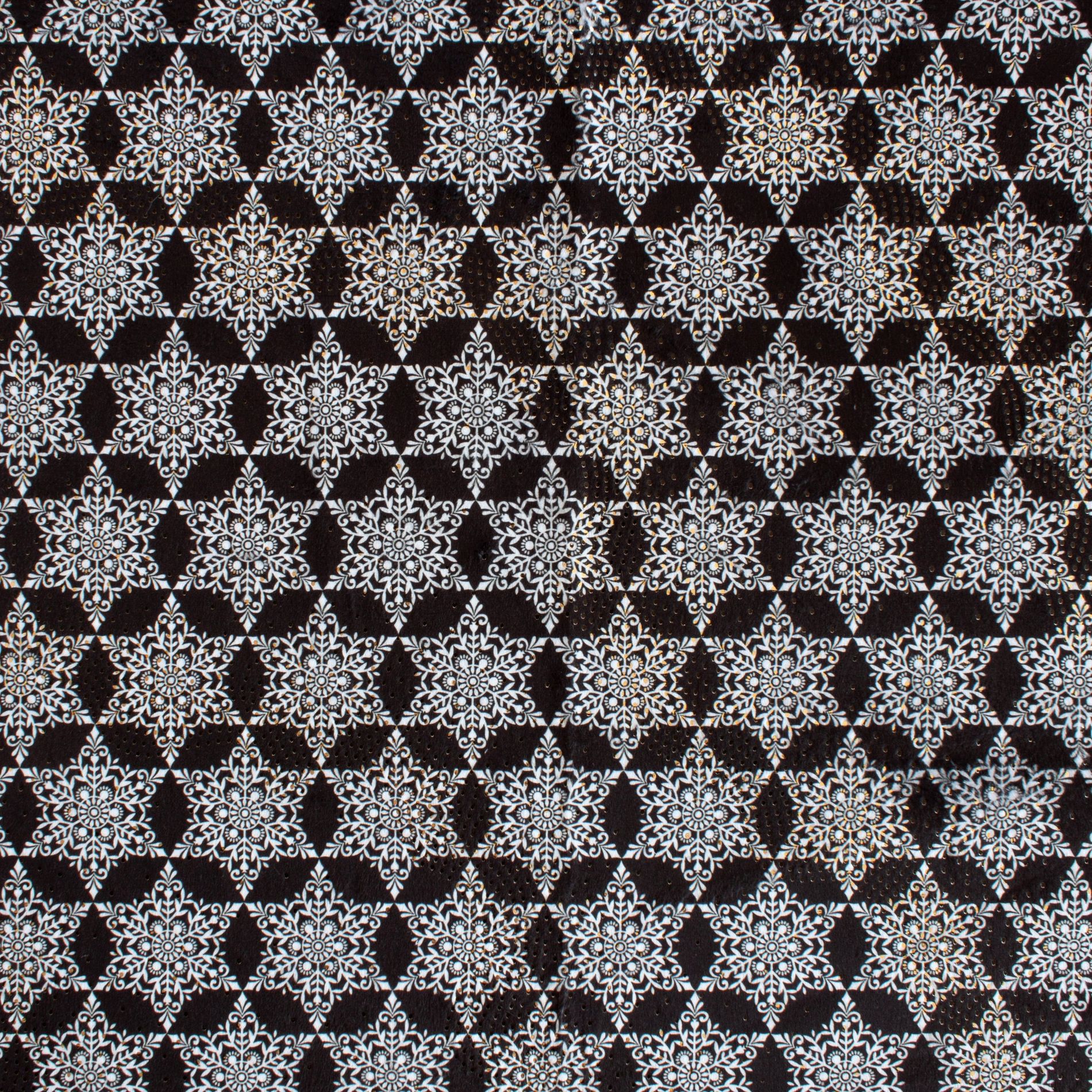 Snowflake Ditsy black and white minky fabric, swatch