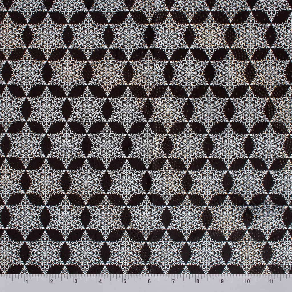 Snowflake Ditsy snowflake print minky fabric, close-up