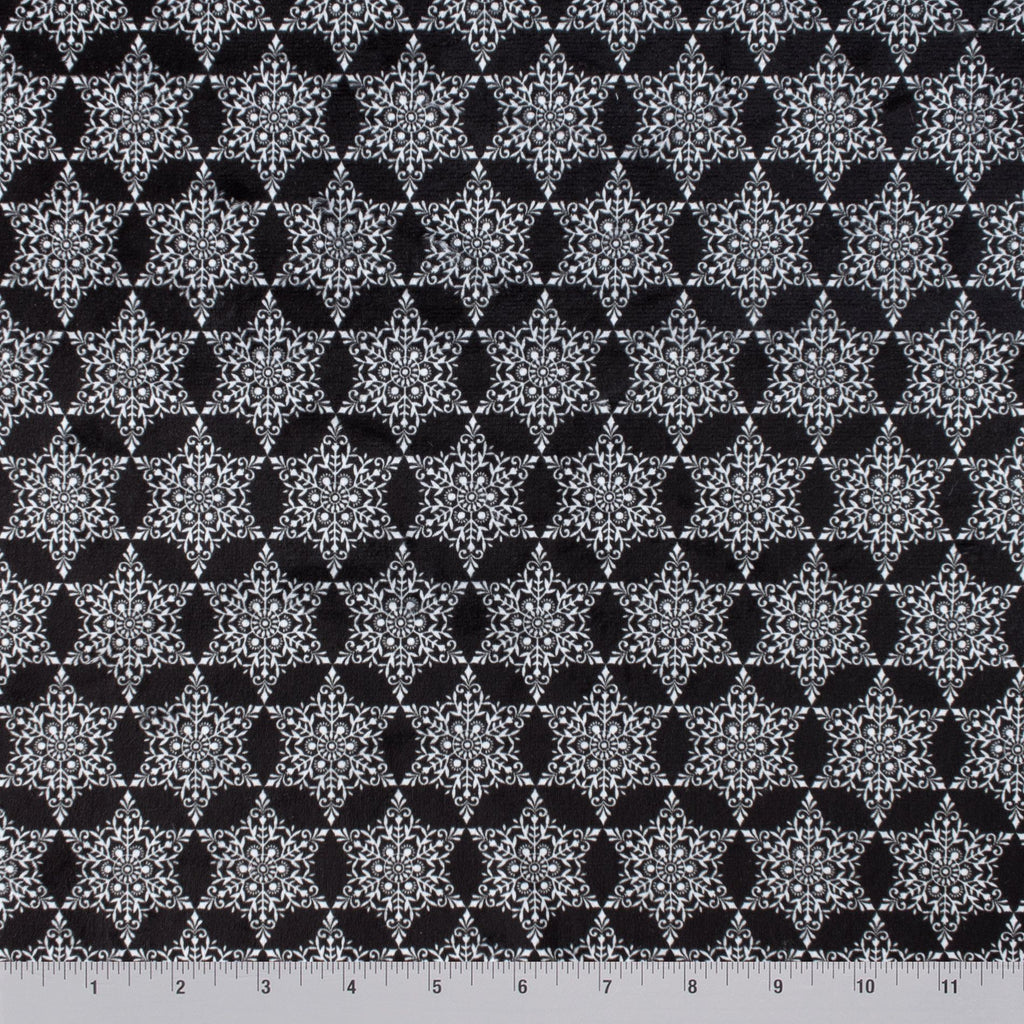 Snowflake Ditsy minky fabric, edge close-up