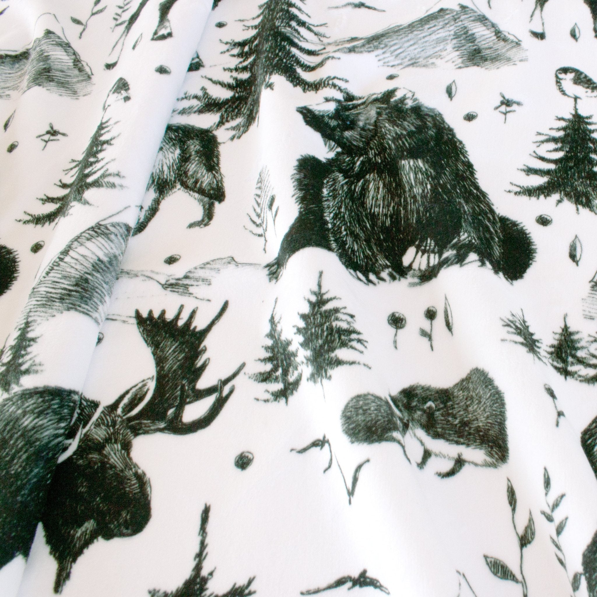 Rustic Mountain Toile minky fabric, draped
