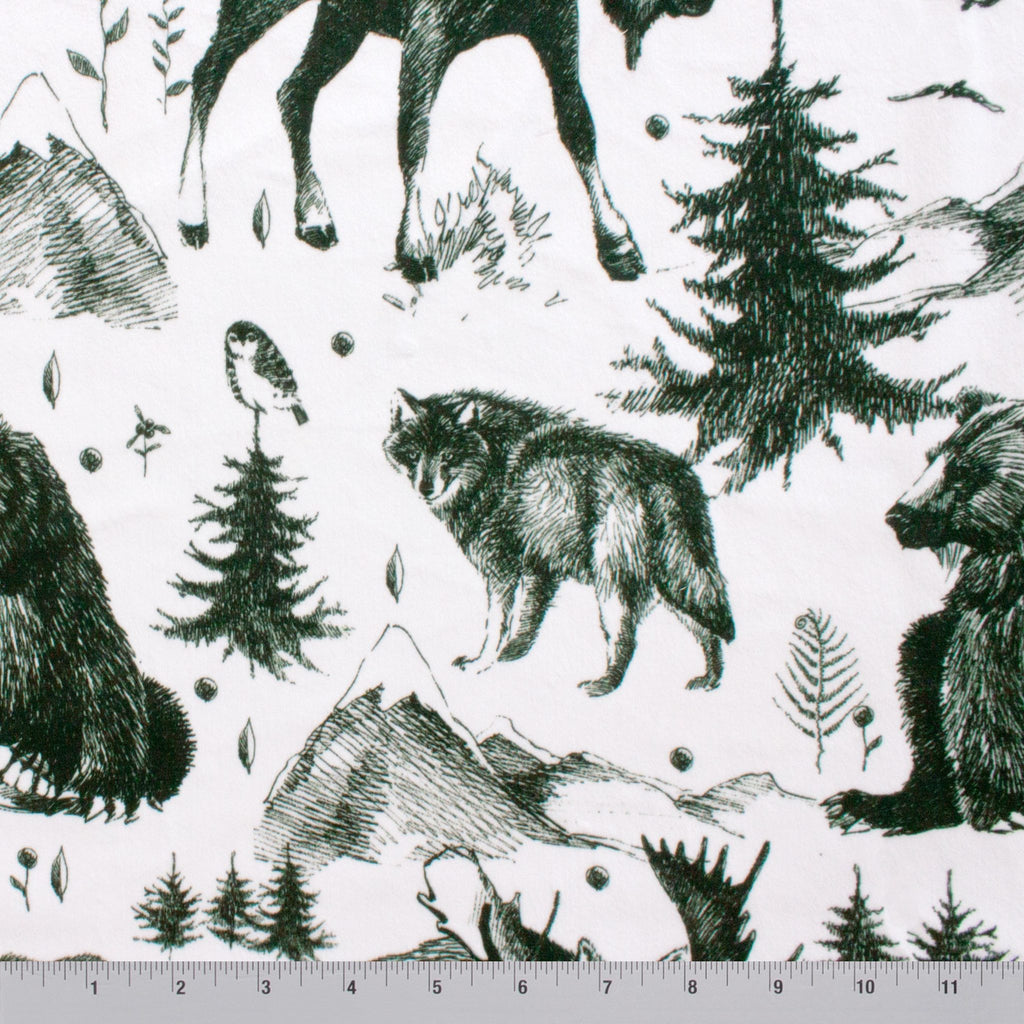 Rustic Mountain Toile minky fabric, toile linework detail
