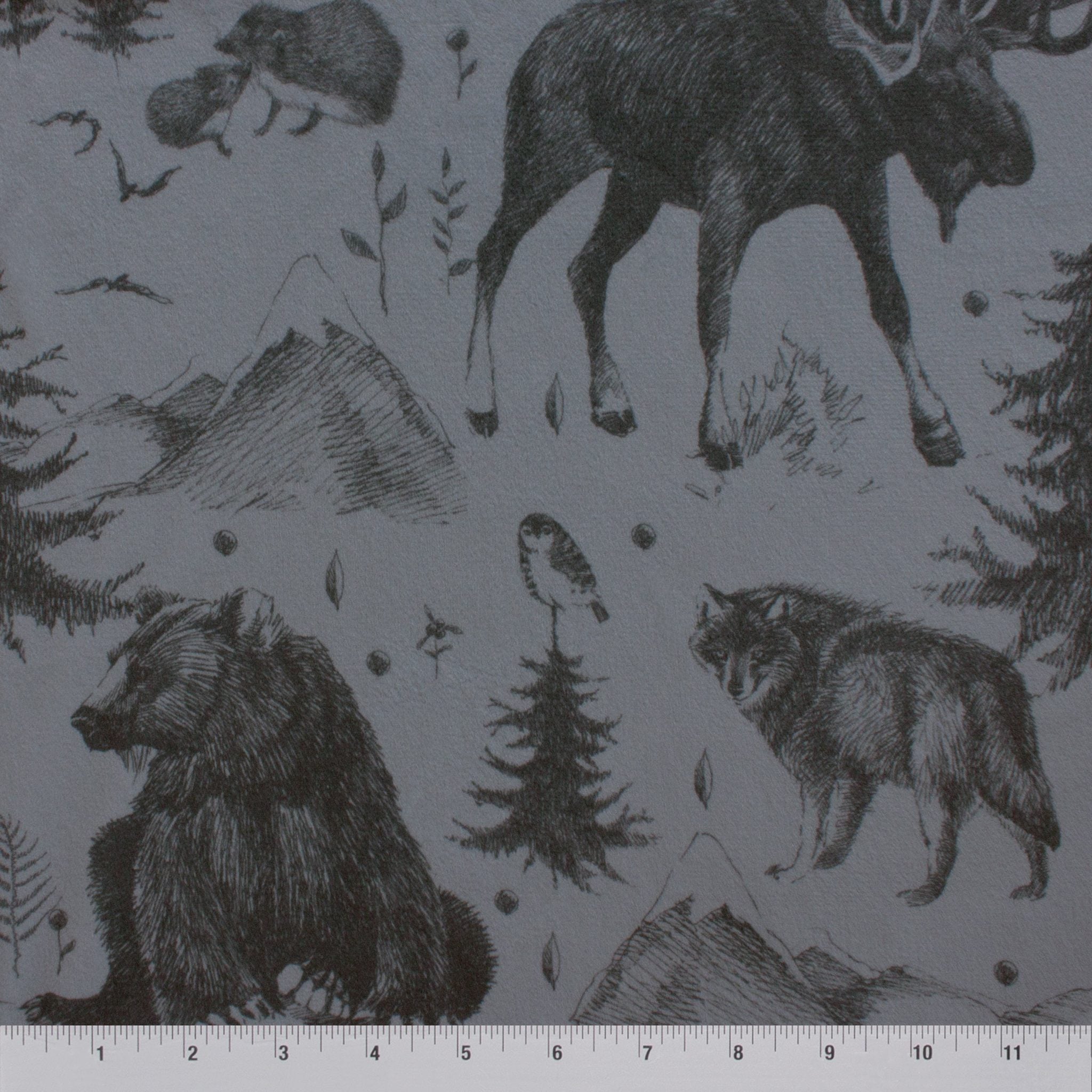 Rustic Mountain Toile minky fabric, folded stack