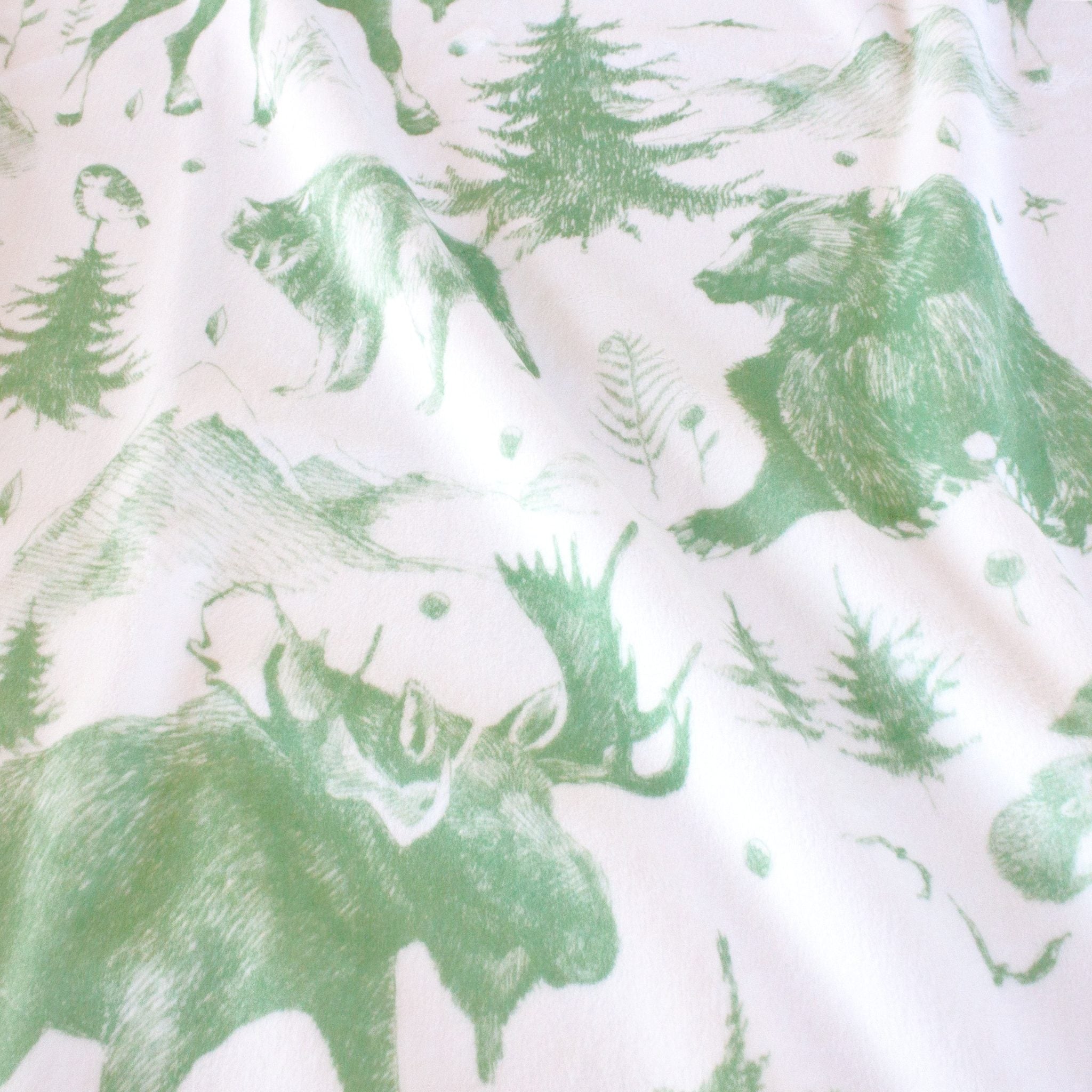 Rustic Mountain Toile minky fabric, wildlife detail
