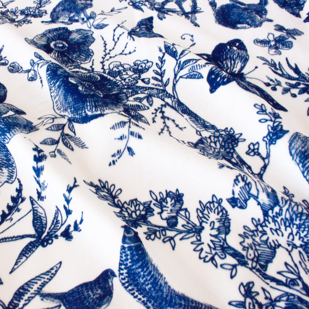Rustic Woodland Toile minky fabric, draped fold