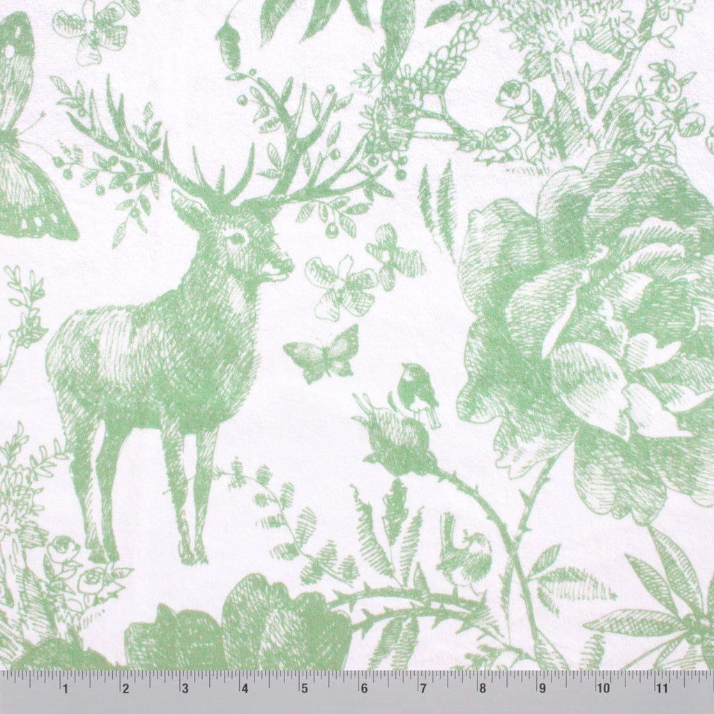 Rustic Woodland Toile minky fabric, close-up of toile print