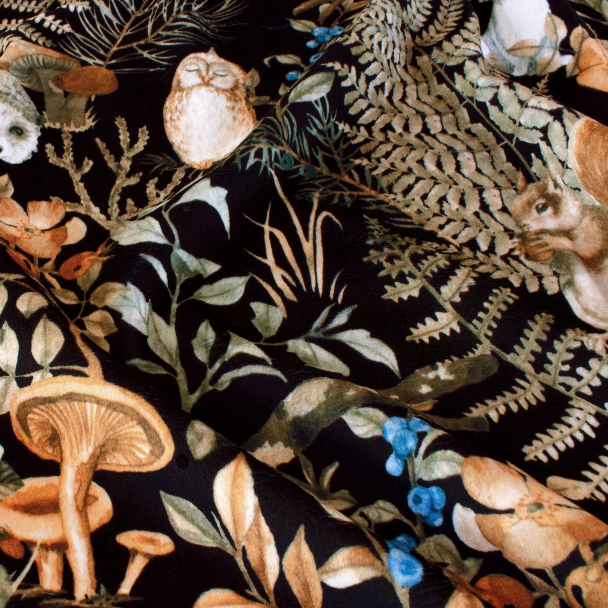 Rustic Woodland Foliage minky fabric, draped fold