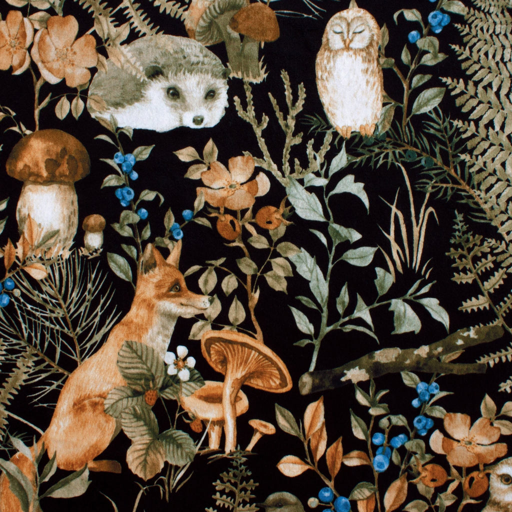 Rustic Woodland Foliage minky fabric, neutral colorway
