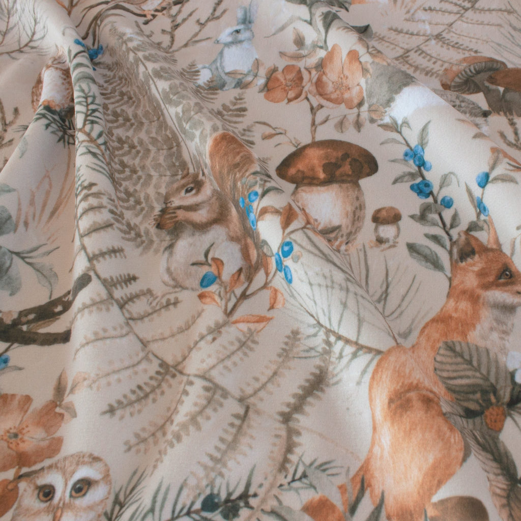 Rustic Woodland Foliage minky fabric, woodland critter detail