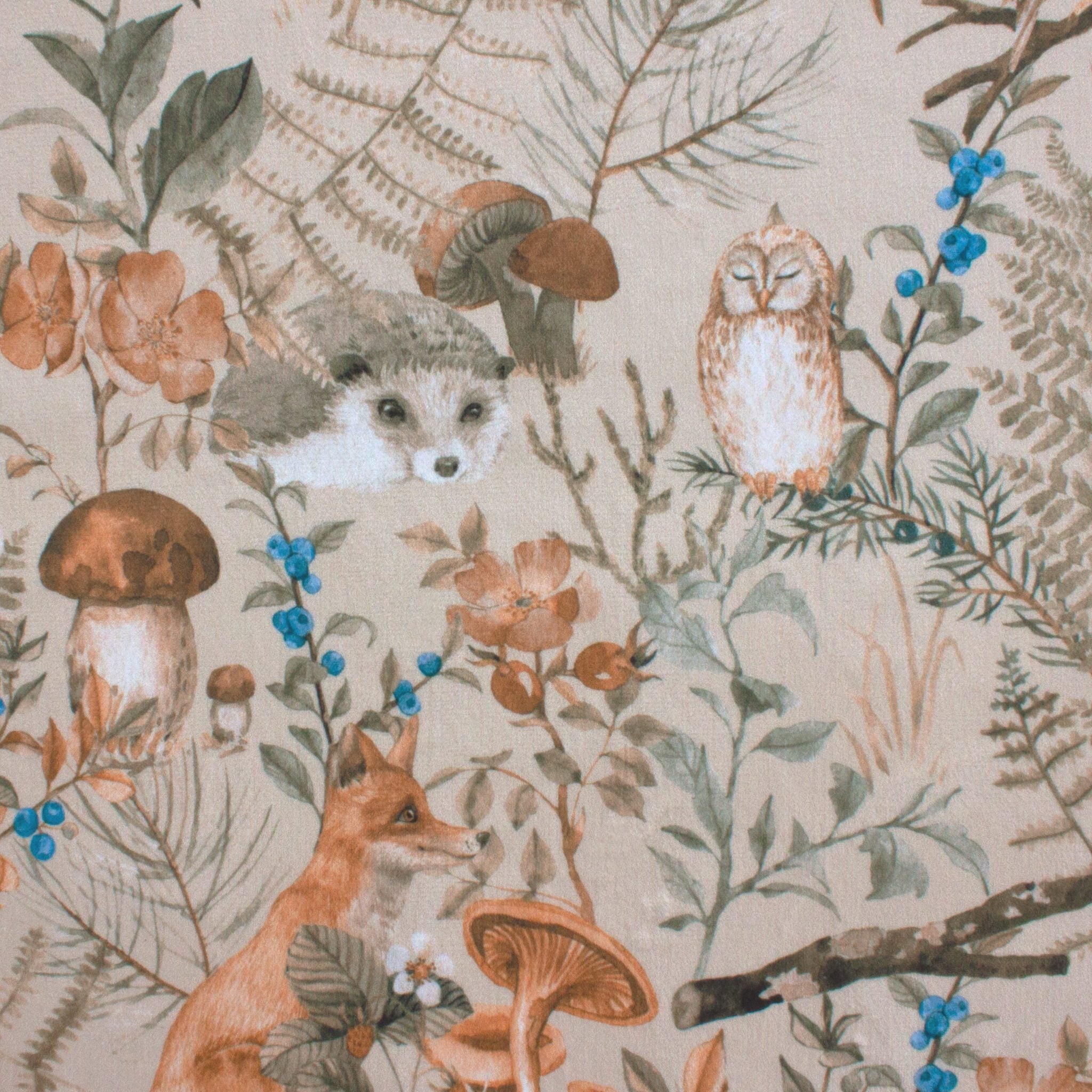 Rustic Woodland Foliage watercolor minky fabric, swatch