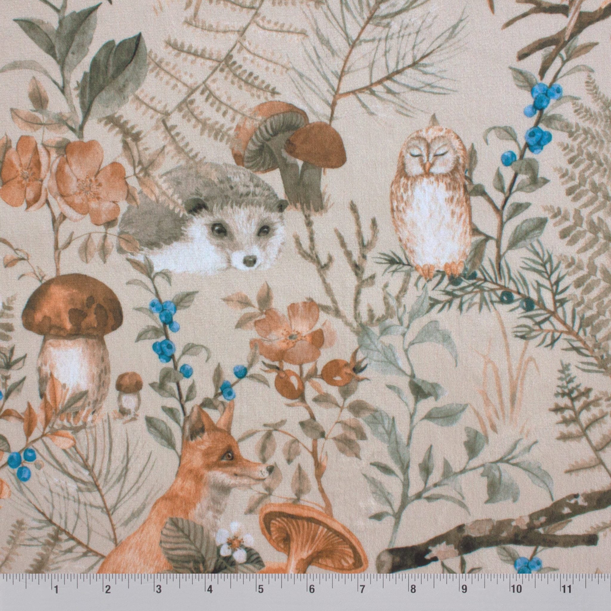Rustic Woodland Foliage minky fabric, close-up of floral print