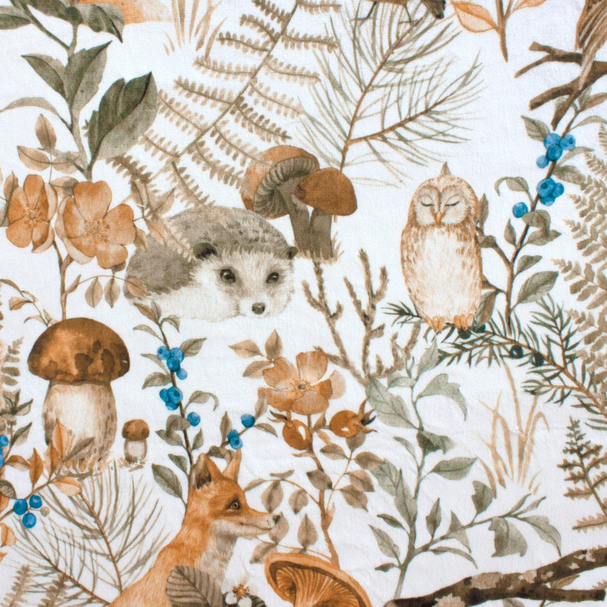 Rustic Woodland Foliage minky fabric, pile texture close-up