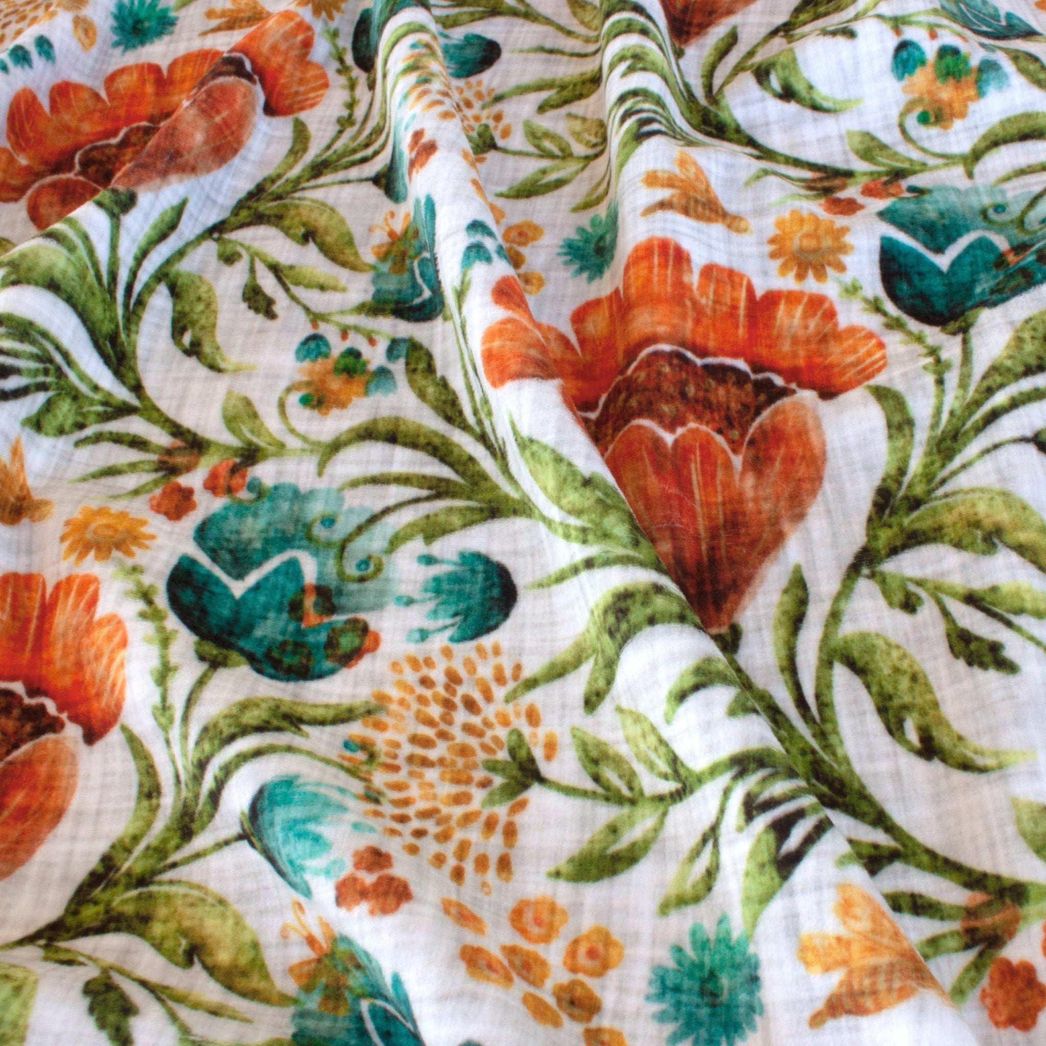Scandinavian Linen Floral minky fabric, color detail