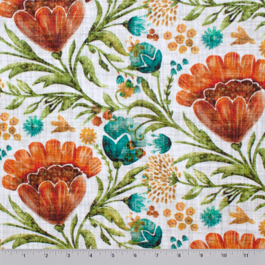 Scandinavian Linen Floral minky fabric, folded drape