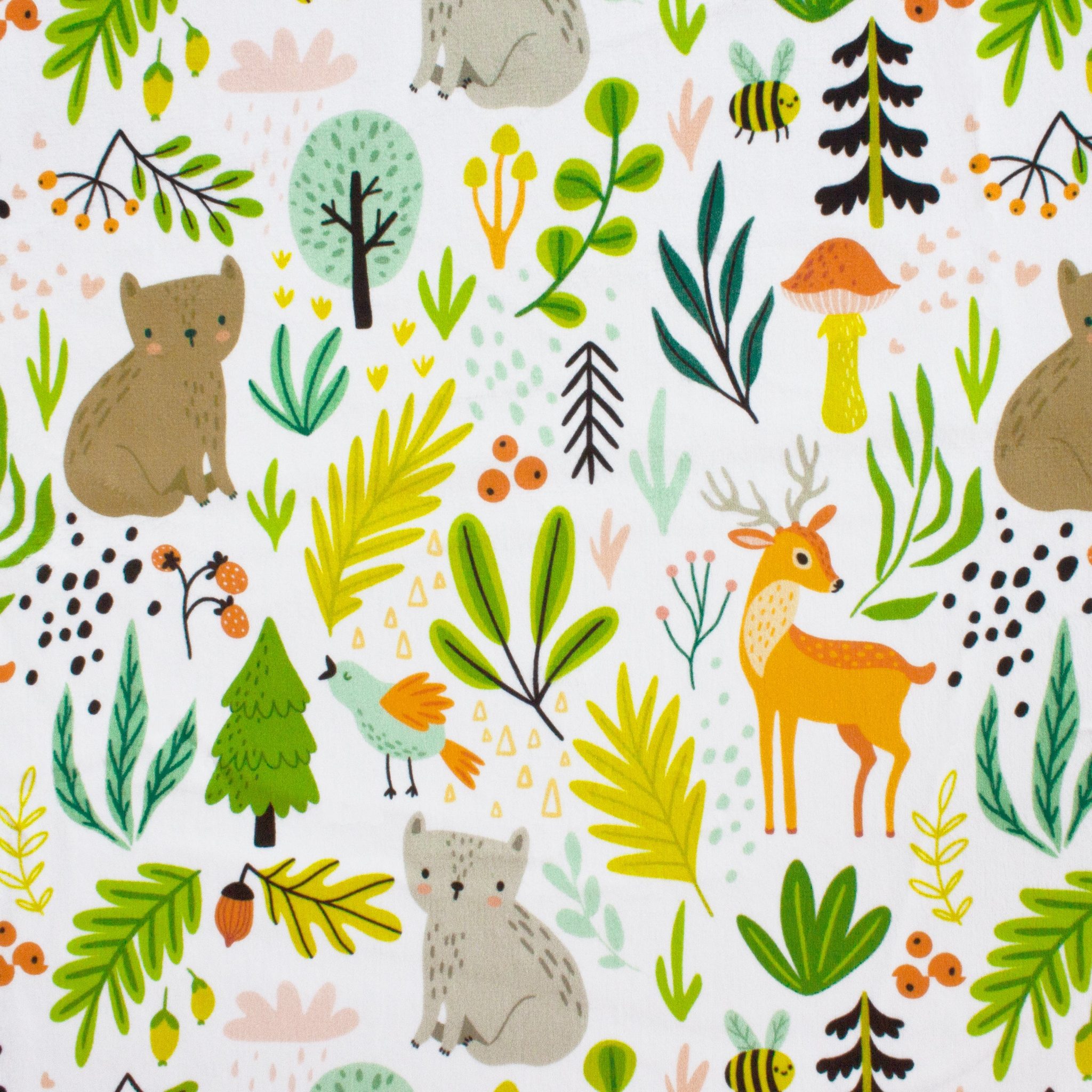 Frolicking Forest Friends woodland critter minky fabric, swatch