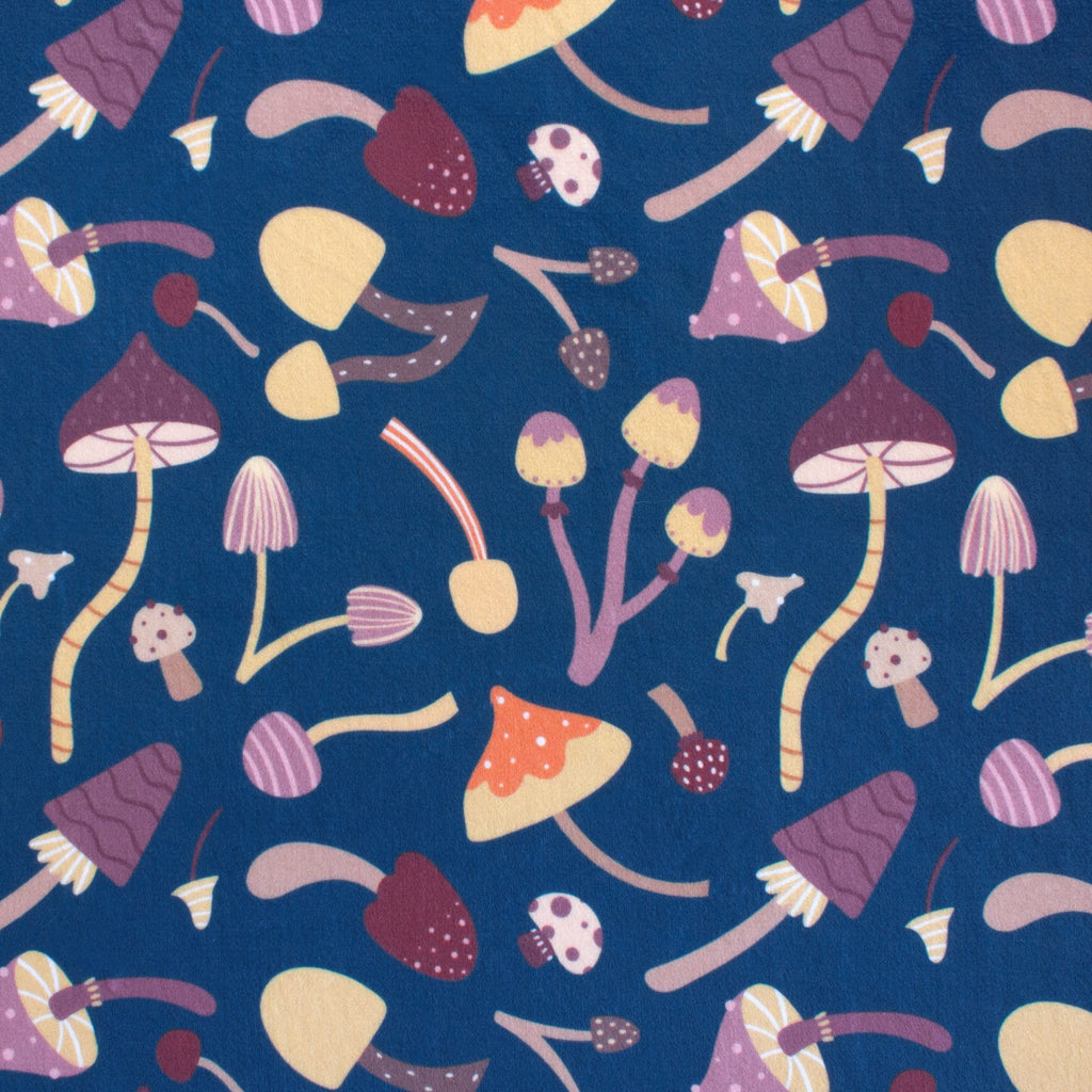 Mushroom Medley fungi print minky fabric, swatch