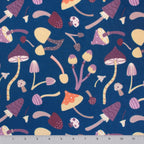 Mushroom Medley fungi print minky fabric, close-up