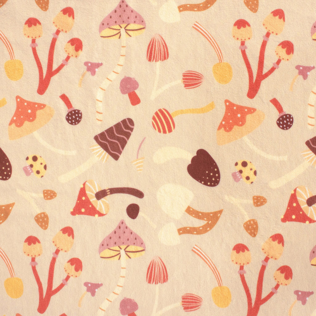 Mushroom Medley fungi print minky fabric, color detail