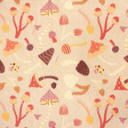Mushroom Medley fungi print minky fabric, color detail