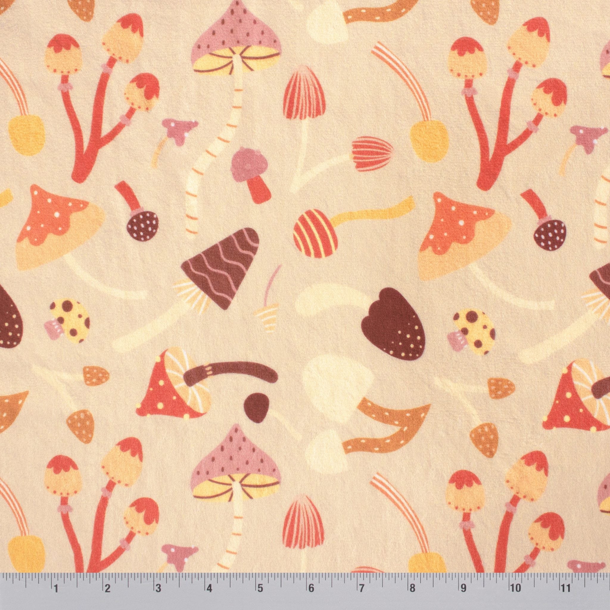 Mushroom Medley fungi print minky fabric, folded