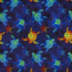 Small Tie-Dye Sea Stars and Turtles minky fabric, swirled tie-dye color detail