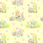 Easter Garden Gnomes minky fabric yellow colorway