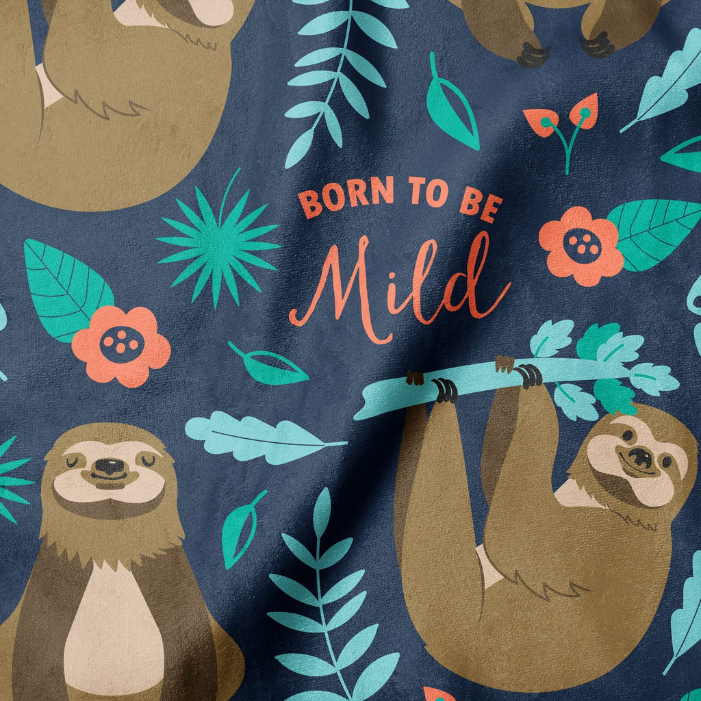 Born to be mild sloth minky fabric, print detail