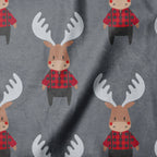 Lumberjack moose evergreen woods minky fabric, pattern detail