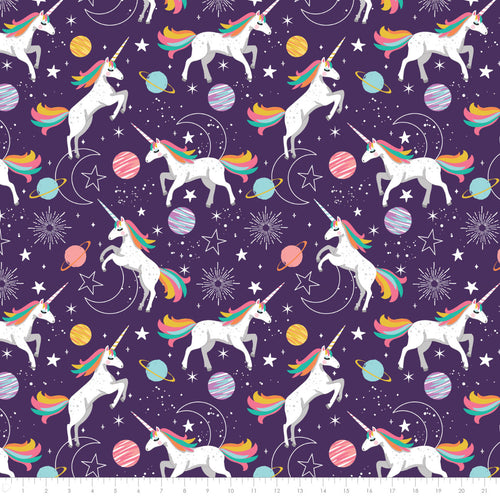 Celestial Unicorns galaxy print minky fabric, close-up