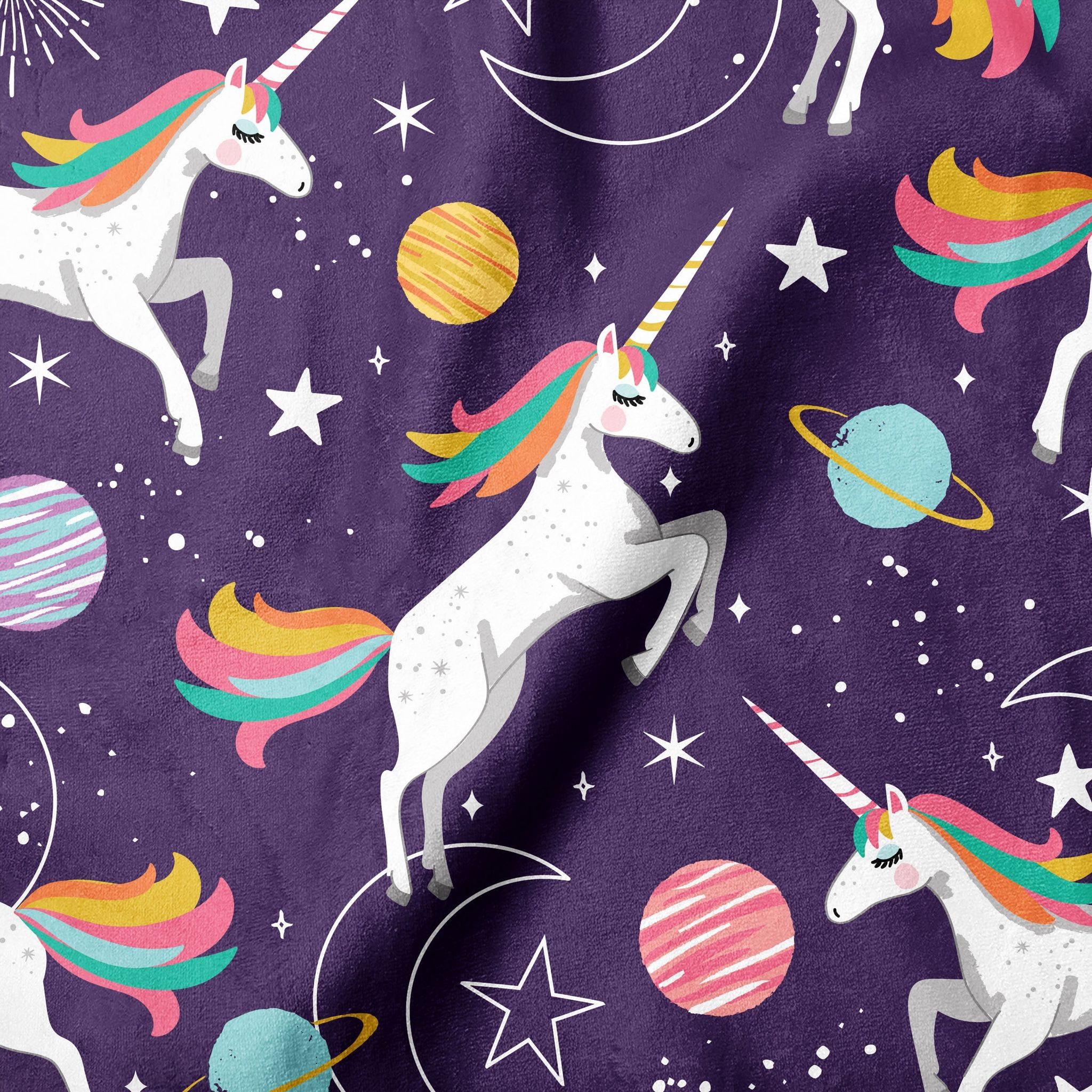 Celestial Unicorns galaxy print minky fabric, bolt