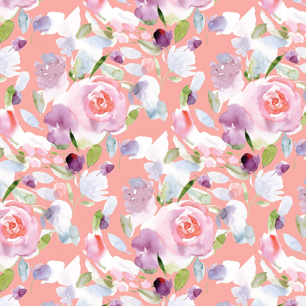 Life watercolor floral print minky fabric, folded yardage