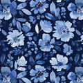 Classic Blue Floral navy watercolor minky fabric, swatch