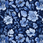 Classic Blue Floral navy watercolor minky fabric, swatch