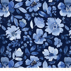 Classic Blue Floral minky print, close-up