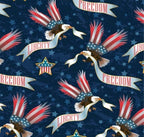 American Dream navy eagle and stars print minky fabric, swatch