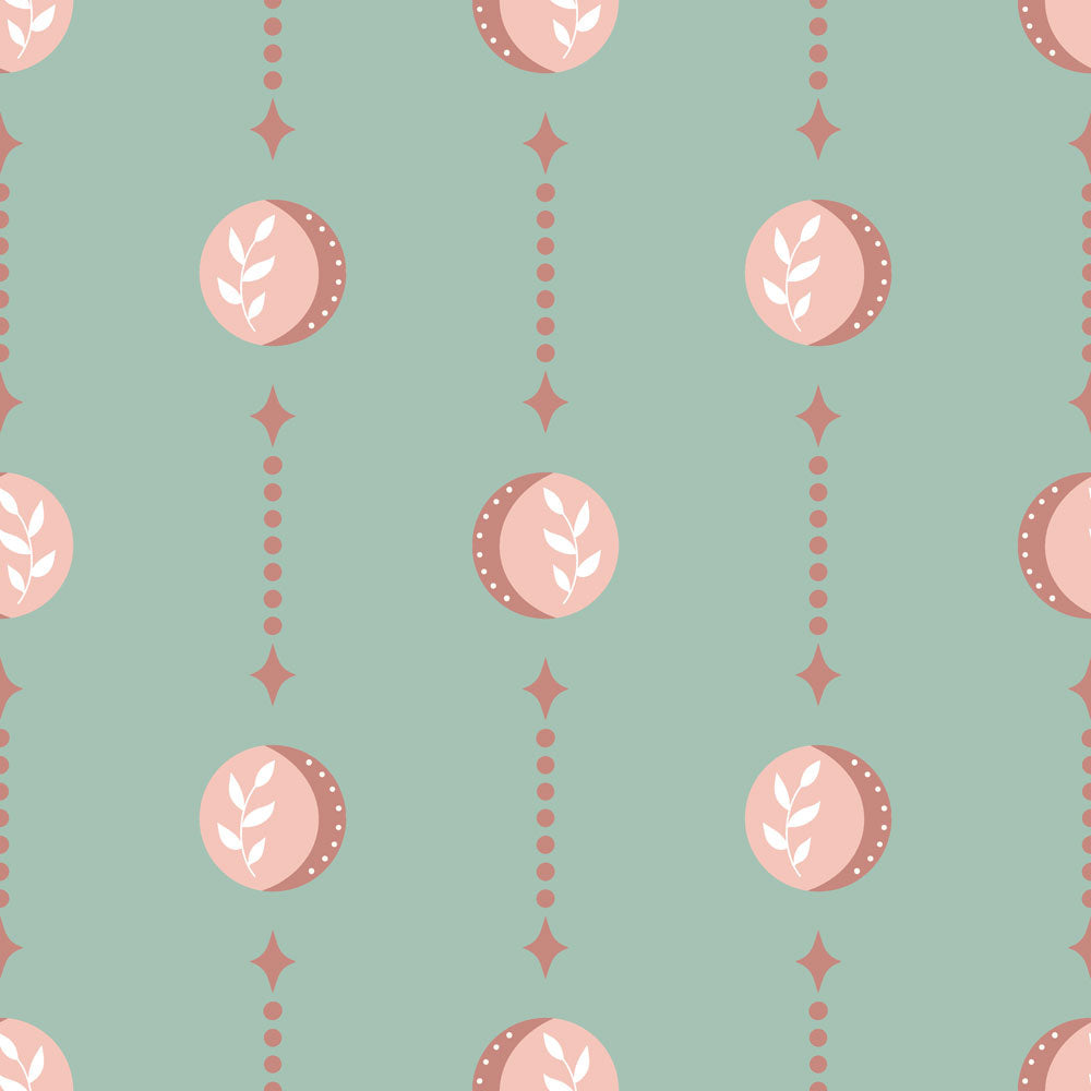 Crescent Diamonds bohemian printed minky fabric, sage colorway swatch