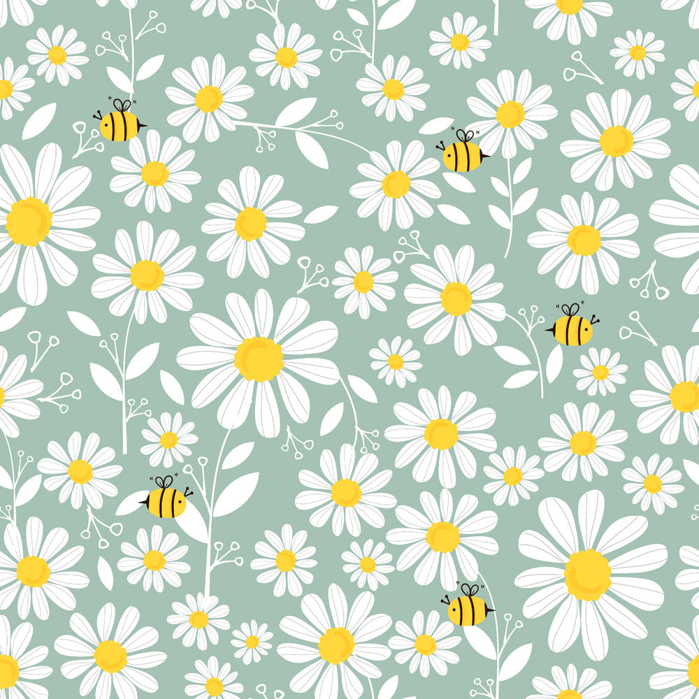 Blissful bees daisy minky fabric, close-up