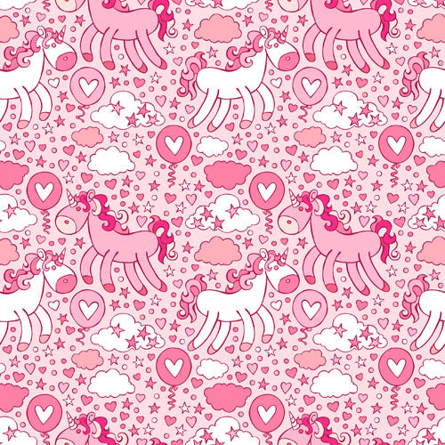 Lovestruck Unicorns pink minky fabric, close-up