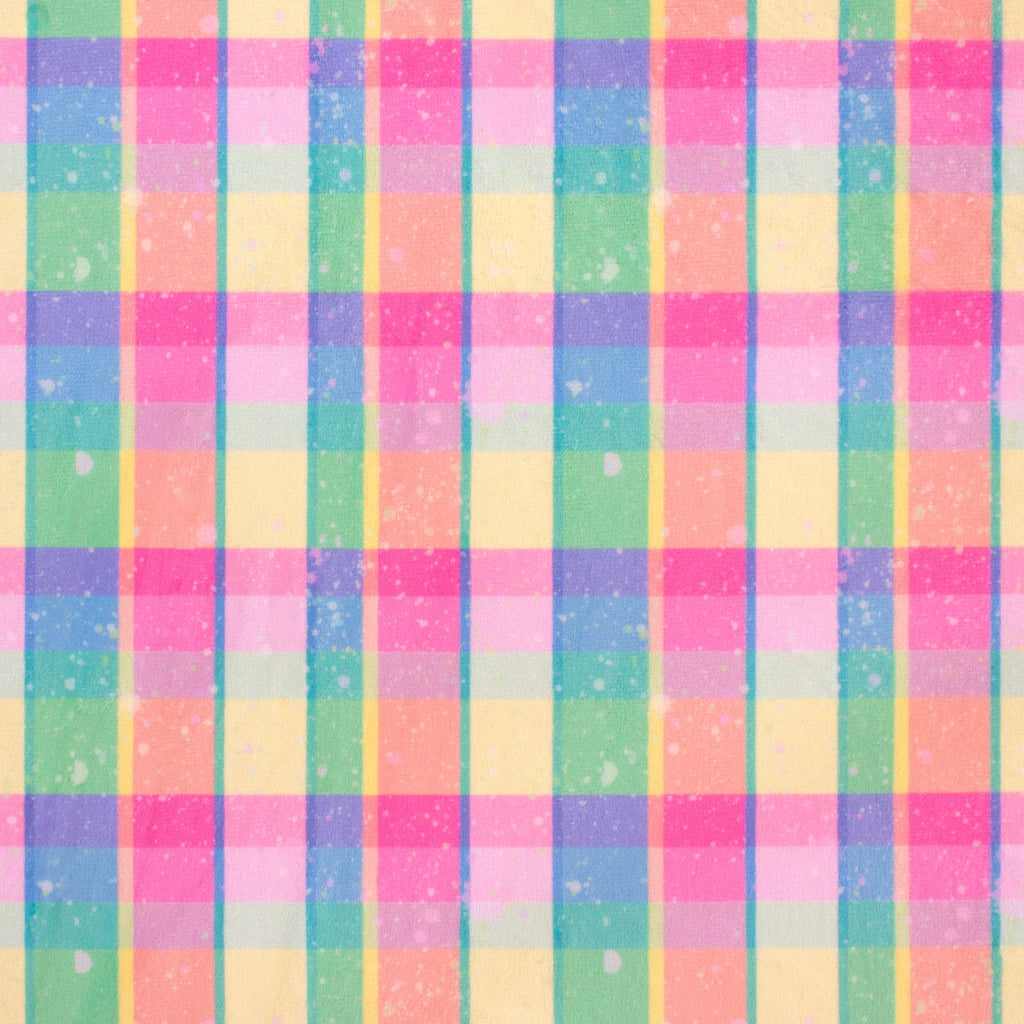 Speckled Bright Plaid minky fabric, draped throw