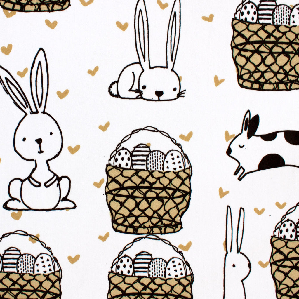 Follow The Bunny Easter print minky fabric, draped