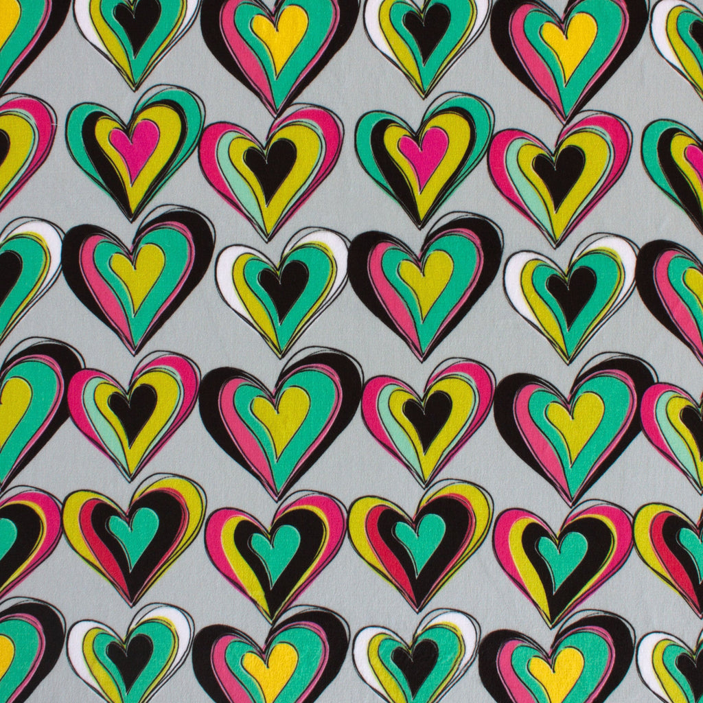 Love Chain minky fabric, heart print detail, close-up