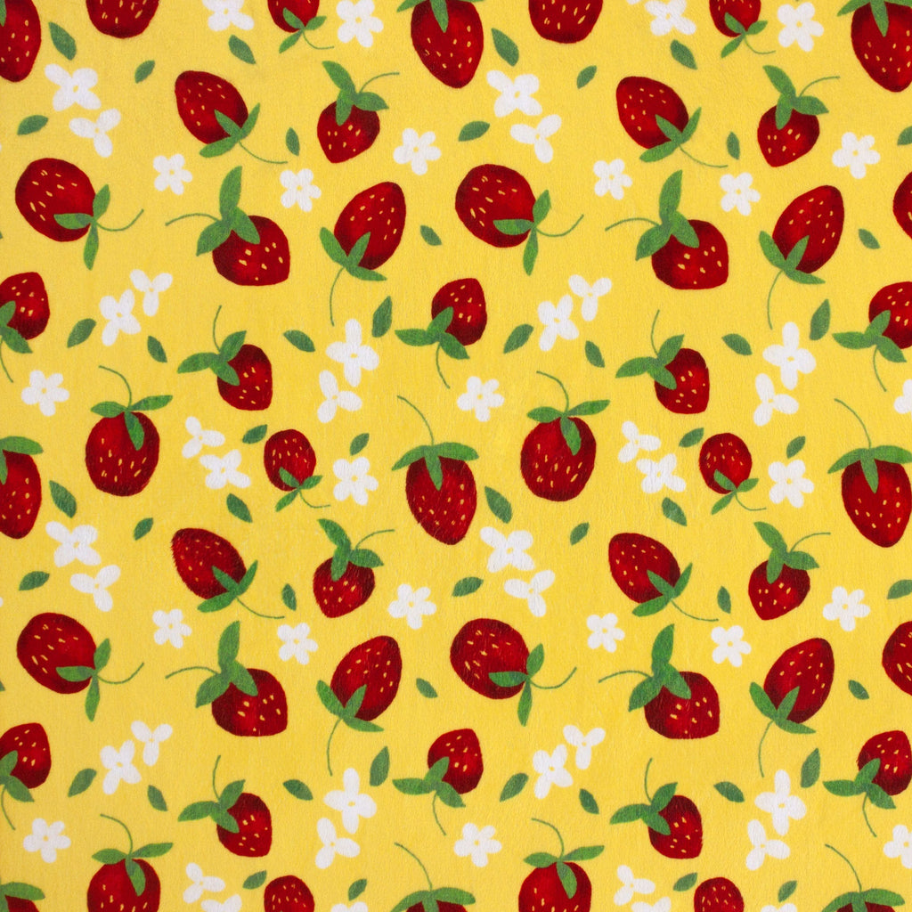 Strawberry-licious Farmer's Market strawberry print minky fabric swatch