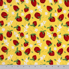 Strawberry-licious strawberry and blossom print minky fabric close-up