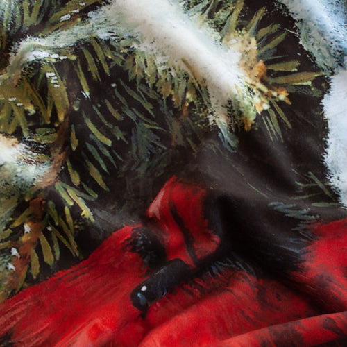 Cardinals and snow minky panel, close-up of cardinal bird print detail