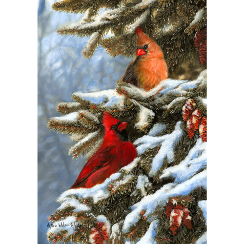 Cardinals and snow panel minky fabric, full 45x60 panel view