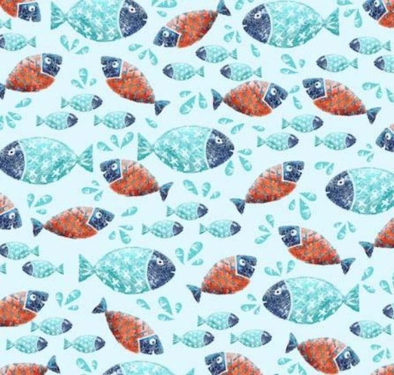 Sea Adventure nautical minky fabric, school of fish close-up