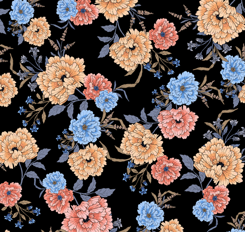 Carnation Floral Arrangement black minky fabric, swatch