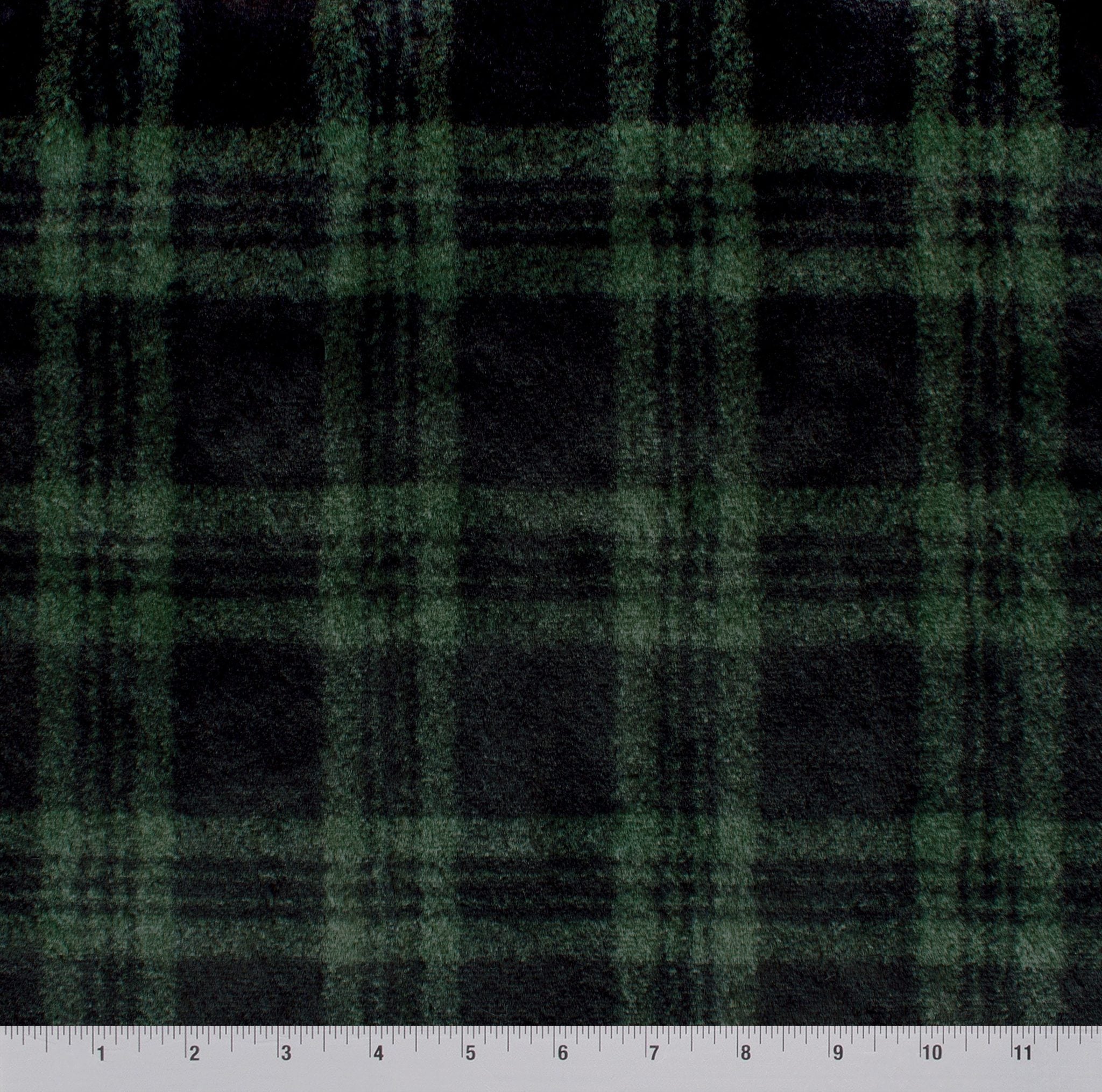 Christmas plaid snuggle minky, angled close-up