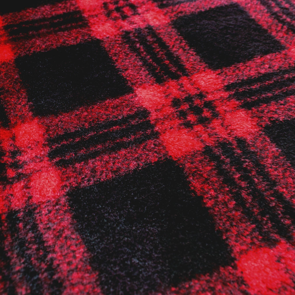 Holiday plaid snuggle minky fabric, plush surface detail