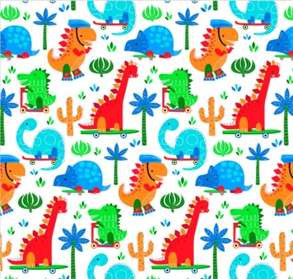 Dino Dash dinosaur print minky fabric, swatch