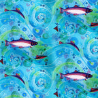 Salmon Herd watercolor river minky fabric, swatch